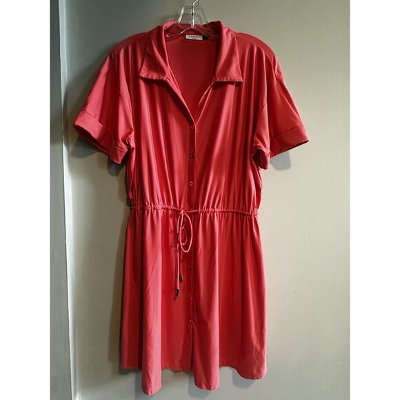 Cabana Life Coral Mini Dress Size XL Drawstring Waist Button Up Resort Vacation - Picture 1 of 12
